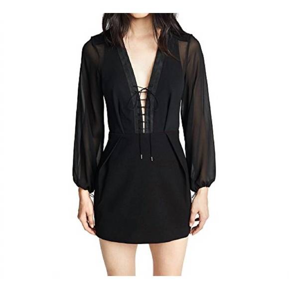 NEW DION LEE sheer solid lacing mini dress in black